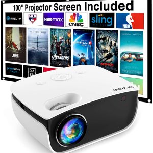 NICPOW Video Projector with 100" Projector Screen