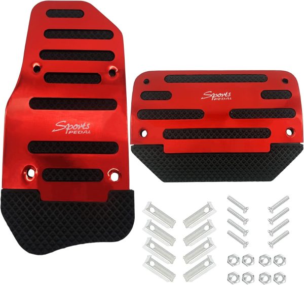 NICPOW 2PCS Car Non-Slip Aluminum Alloy Pedal Pads, Non-Slip Foot Pedal Covers Set, Accelerator Pedal Pad Cover Foot Pedal Pads Kit Interior Decoration Accessories Universal for Car, SUV, ATV (Red)