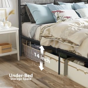 HOMWOO Metal Platform Bed Frame with Headboard, Queen Size