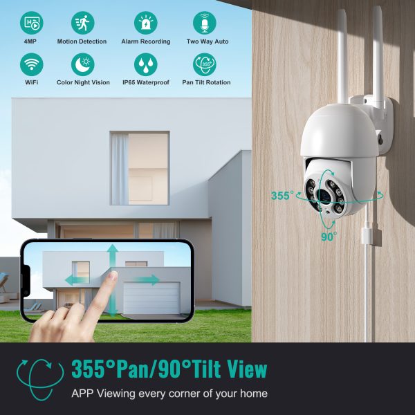 NICPOW 4MP Security Cameras Wireless Wifi, 360° View Security Camera Outdoor with Full Color Night Vision, IP65 Waterproof, 2-Way Audio, Home Security Camera for Indoor/Outdoor, 2.4G Wifi - Image 3