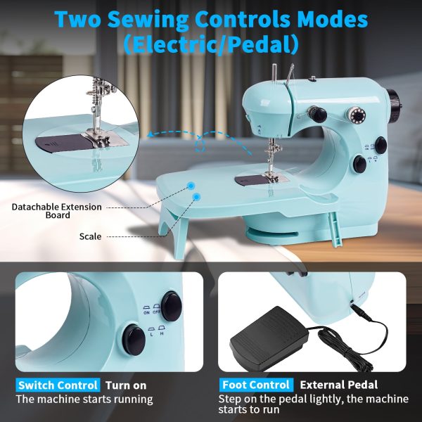 HOMWOO Mini Sewing Machine for Beginner, Dual Speed Portable Sewing Machine with Extension Table, Stitch, Sewing Kit for Household - Image 2