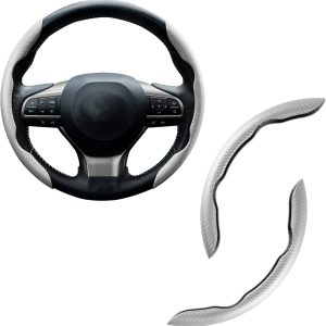NICPOW Car Carbon Fiber Anti-Skid Steering Wheel Cover, Segmented Steering Wheel Protector, Butterfly Cover, Universal 99% Car Wheel Cover Protector for Car Interior Accessories (White)