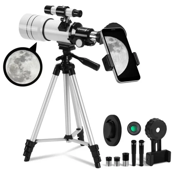 SUNOYAR Telescope, 70mm Telescopes for Adults & Kids, 400mm Portable Refractor Telescope (20X-333X) with a Phone Adapter & Adjustable Tripod for Astronomy Beginners, Gift for Kids