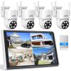 2K 4pcs Camera Wired Security System with 10" LCD Monitor, Outdoor Security Camera with Full Color Night Vision, 2-Way Audio, 355°PTZ, Motion Detection, IP65 Waterproof, 2.4G WiFi, 1TB HDD