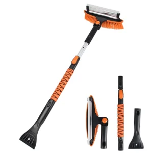 27 Inch Snow Brush and Detachable Ice Scraper with Ergonomic Foam Grip for Cars, Trucks, SUVs (Heavy Duty ABS, PVC Brush)-2PC