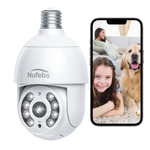 2MP Light Bulb Security Camera, Security Cameras for Outdoor Indoor, Home Security with Full Color Night Vision, 355° Monitoring, Auto Tracking, 24/7 Recording