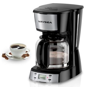 VAVSEA 12 Cup Programmable Coffee Maker, 900W Drip Coffeemaker with Glass Carafe, Keep Warm, Auto Shut Off, Black