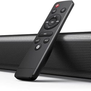 Soundbar, TV Sound Bar with Dual Bass Ports Wired HDMI and Wireless Bluetooth 5.0 Home Theater System (28 Inch, Enhanced Bass Technology, 3-Inch Drivers, Bass Adjustable, Wall Mountable, DSP