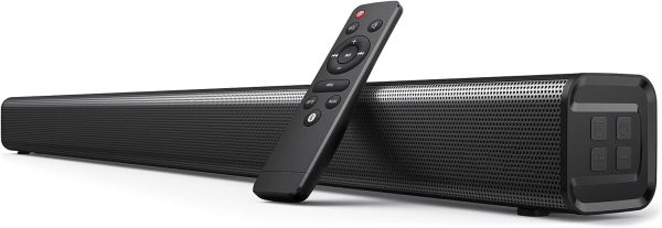 Soundbar, TV Sound Bar with Dual Bass Ports Wired HDMI and Wireless Bluetooth 5.0 Home Theater System (28 Inch, Enhanced Bass Technology, 3-Inch Drivers, Bass Adjustable, Wall Mountable, DSP