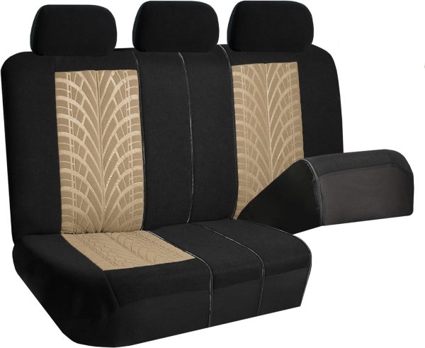 NICPOW Car Seat Covers Full Set Premium Cloth - Universal Fit, Automotive, Low Back Front Washable Seat Covers, Airbag Compatible, Split Bench Rear Seat for SUV, Sedan Beige