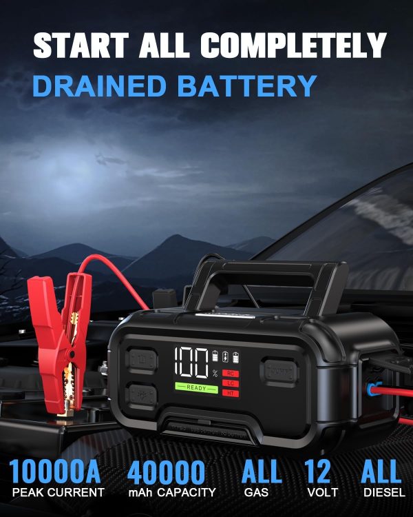 10000A Battery Jump Starter, 40000mAh Car Battery Jump Starter for All Gas or Diesel Engine, 12V Jump Box Battery Jumper with LED Display & LED Light