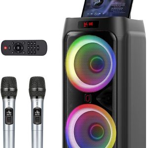 Machine with 2 Wireless Microphones for Adults, 8" Big Bluetooth Party Speaker with 500W Peak Power