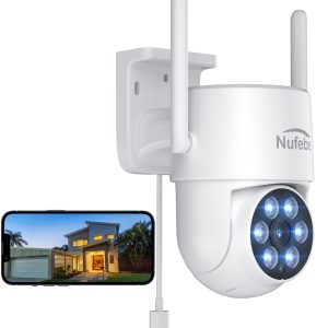 2K Security Camera, Pan/Tilt 355° Surveillance Camera with Spotlight Night Vision Motion Detection Siren WiFi Remote Two-Way Audio Waterproof