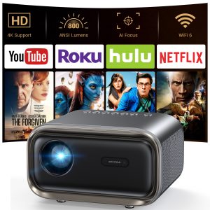 Projector with WiFi and Bluetooth, Mini-Projector: [Auto Focus/Keystone] - NICPOW Full HD 1080P 4K Supported Portable Bluetooth Projector for Gaming Devices and Phones - Ideal for Indoor Outdoor Use
