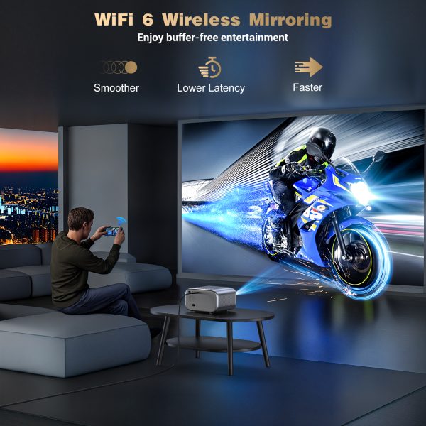 Projector with WiFi and Bluetooth, Mini-Projector: [Auto Focus/Keystone] - NICPOW Full HD 1080P 4K Supported Portable Bluetooth Projector for Gaming Devices and Phones - Ideal for Indoor Outdoor Use - Image 4